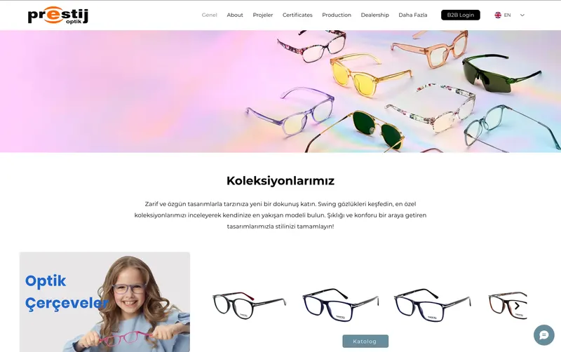 Dealership site with B2B login for an eyewear manufacturer